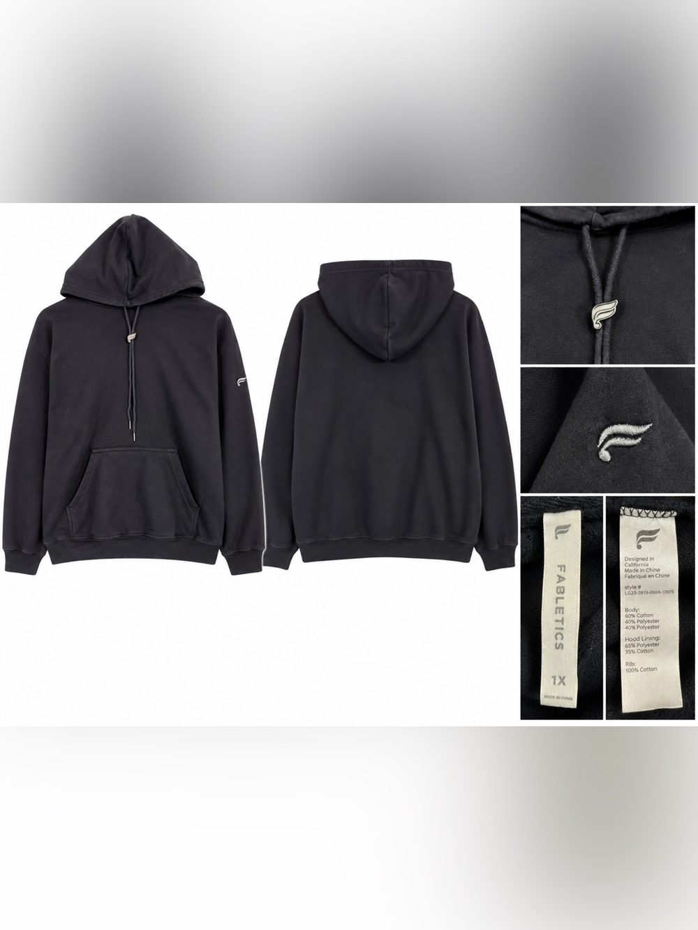 Fabletics Women’s 1X Black Pullover Hoodie Oversized Fleece Logo Sweatshirt